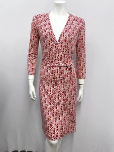 Vestido Diane Von Furstenberg 100 % seda Julian rojo y blanco roto talla 8 - Imagen 1 de 9