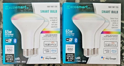 EcoSmart 65W 2 Pc. Smart Bluetooth Wi-Fi BR30 LED Light Bulb 2 Pack - Image 1 of 3