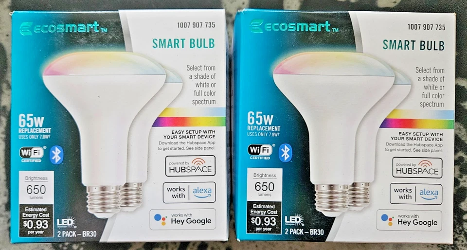 EcoSmart 65W 2 Pc. Smart Bluetooth Wi-Fi BR30 LED Light Bulb 2 Pack - Image 1 of 3