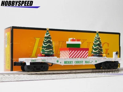 MTH RAILKING CHRISTMAS FLATCAR WITH LIGHTED CHRISTMAS TREES O GAUGE 30-76944 NEW - Image 1 of 4
