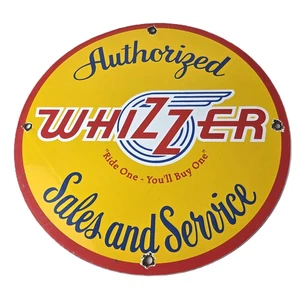 Vintage Whizzer Motor Bike Sign - Gas Sales Service Station Porcelain Sign - Picture 1 of 14