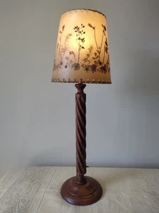 Vintage Turned Wood Lamp Base & Pressed Flower Shade Rustic Cottagecore - Picture 1 of 14