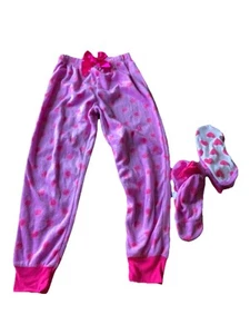 Circo Pink Polk A Dot Lounge Pants Socks Sleep Girls Size M Medium Grippers EUC - Picture 1 of 19