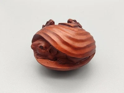 手工雕刻方木 Netsuke 3 小鼠老鼠鼠 15⁄8 — 第 1/4 张图片