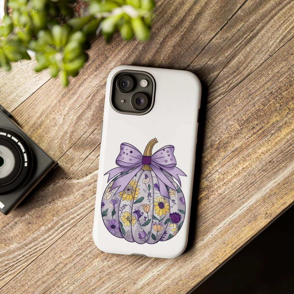 Floral Quilted Purple Pumpkin Phone Case | Fall Decor, Pumpkin Spice Season - Image 1 of 1