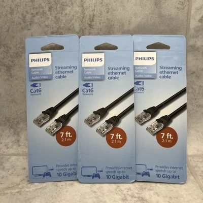 Lot Of 3 - Philips 7' Cat6 Ethernet Cable - Black - Image 1 of 4