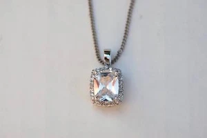 New Silver 3.00 cttw Cubic Zirconia Pave Pendant Necklace Chain 18" - Picture 1 of 1