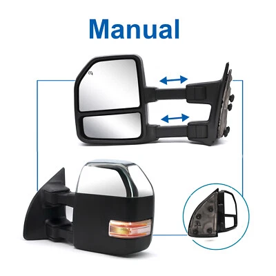 Manual Upgraded Tow Mirrors Fit 1999-2007 Ford F-250 F-350 Super Duty Chrome - Image 1 of 4