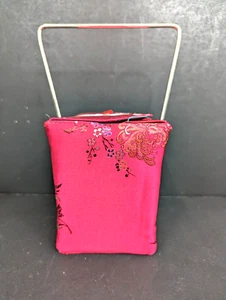 Vintage Yans NY Chinese Take-Out Style Red Floral Handbag with Metal Handle - Picture 1 of 9