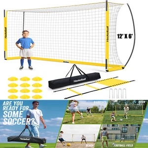 12x6ft Portable Soccer Goal Kids Teens with Soccer Net, Ladder & 12 Soccer Cones - Picture 1 of 11