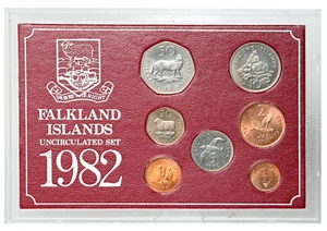 FALKLAND ISLANDS 1982 Mint Set 'Antarctic Animals' in Hard Case (7 coins) - Picture 1 of 2