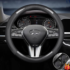 For INFINITI 15" Steering Wheel Cover Genuine Carbon Fiber Leather Black or Red
