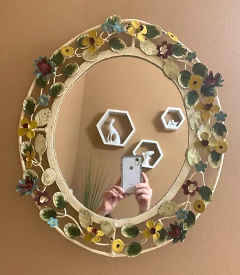 Espejo floral vintage Tole flores de metal país francés Foto 1 de 4