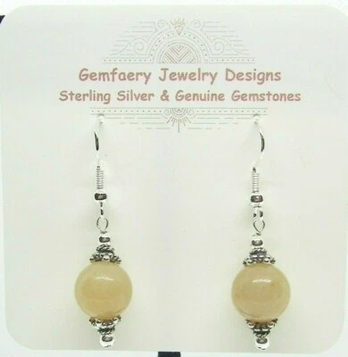 Серебро натуральный персик кальцит драгоценных камней подвеской серьги #2...ручной работы США - Изображение 1 из 4