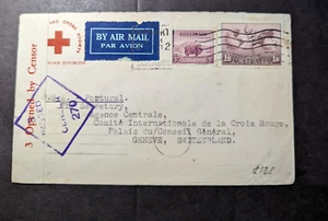1943 Australia Airmail Red Cross Postcard Cover Hobart Tas to Geneva Switzerland - Picture 1 of 2