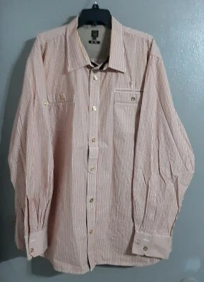 MEN'S CAVI STRIPED LONG SLEEVE BUTTON UP SHIRT W/POCKETS - ORANGE.SIZE 4XL - Image 1 of 4