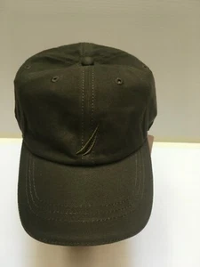NAUTICA Men’s Baseball Cap LEATHER Strap ARMYGREEN/ WITH ARMY GREEN SAIL BOAT - Picture 1 of 4