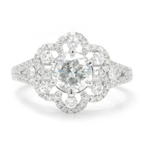 Round Diamond Flower Halo Engagement Ring 18K White Gold 1.85ctw - Picture 1 of 7