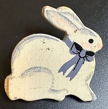 Vintage Early 90’s Blue Ribbon Bunny Rabbit Wood Brooch Pin