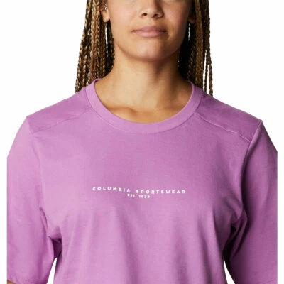 Columbia Women Park Crew Neck Short Sleeve Organic Cotton Box T-Shirt, Pink[ S] - Image 1 of 4