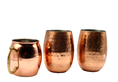 Juego de 3 tazas de cobre Moscú Mula taza OGGI con mango de latón martillado cóctel barware Foto 1 de 4