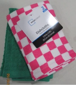 DISHCLOTHS SET OF 2. 12" X 12". GREEN--PINK - Picture 1 of 1