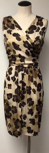 ABITO MOSCHINO ECONOMICO E CHIC FINE TONALITÀ DI SETA MARRONE STAMPA ANIMALIER ECO AVVOLGENTE 8