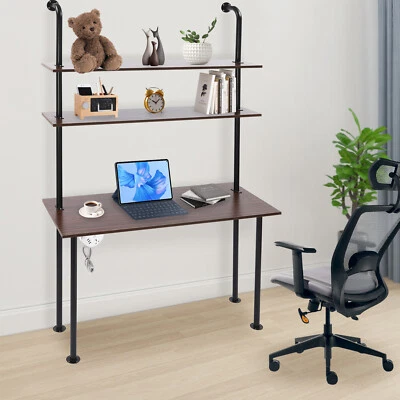 Wall Mounted Table Standing Desk Modern Black Computer Laptop Desk W/Power Strip - Image 1 of 4