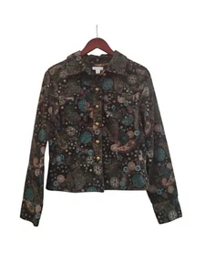 Vintage Charter Club Boho Paisley Corduroy Crop Button Up Jacket Coat Small - Picture 1 of 6