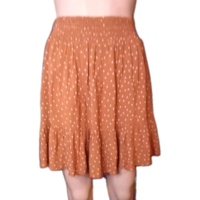 Rip Curl Brown White Polka Dot Pleated Bottom Ruffle Mini Skirt Women's Size M - Image 1 of 4