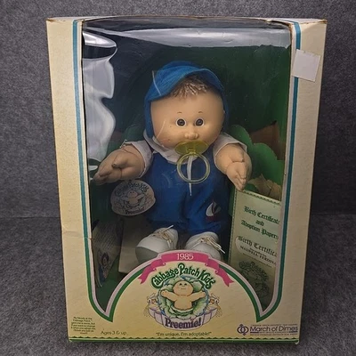 Vintage 1985 Cabbage Patch Kids Preemie - Olho Marrom Menino Veleiro Jumper Maxwell - Imagem 1 de 4