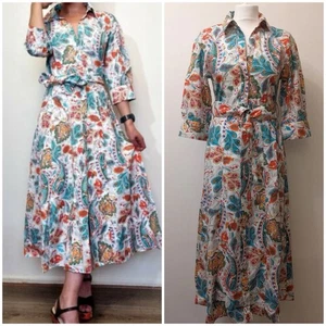 Zara Long Floral Print Poplin Dress Tie Belt Size XS BNWT - Picture 1 of 8
