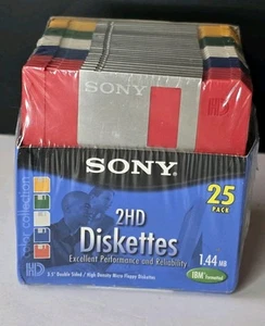 Sealed Sony 2HD 3.5" Floppy Disks 25 Pack Color Collection IBM Formatted, 1.44MB - Photo 1/5