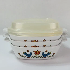 3x Cazuela Corning Ware Country Festival Blue Bird P-41-B 1-3/4c Tapas De Colección MCM - Imagen 1 de 19