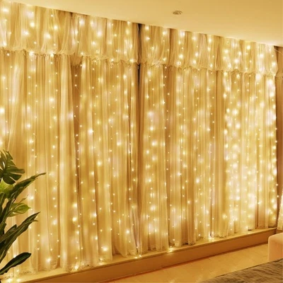 HXWEIYE 300LED Fairy Curtain Lights, 9.8x9.8Ft USB Standard, Warm White  - Image 1 of 4