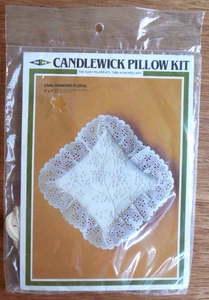 New Vintage M H Yarns Candlewick Pillow Kit "Diamond Floral" w Lace Trim sz 7x7 - Picture 1 of 3