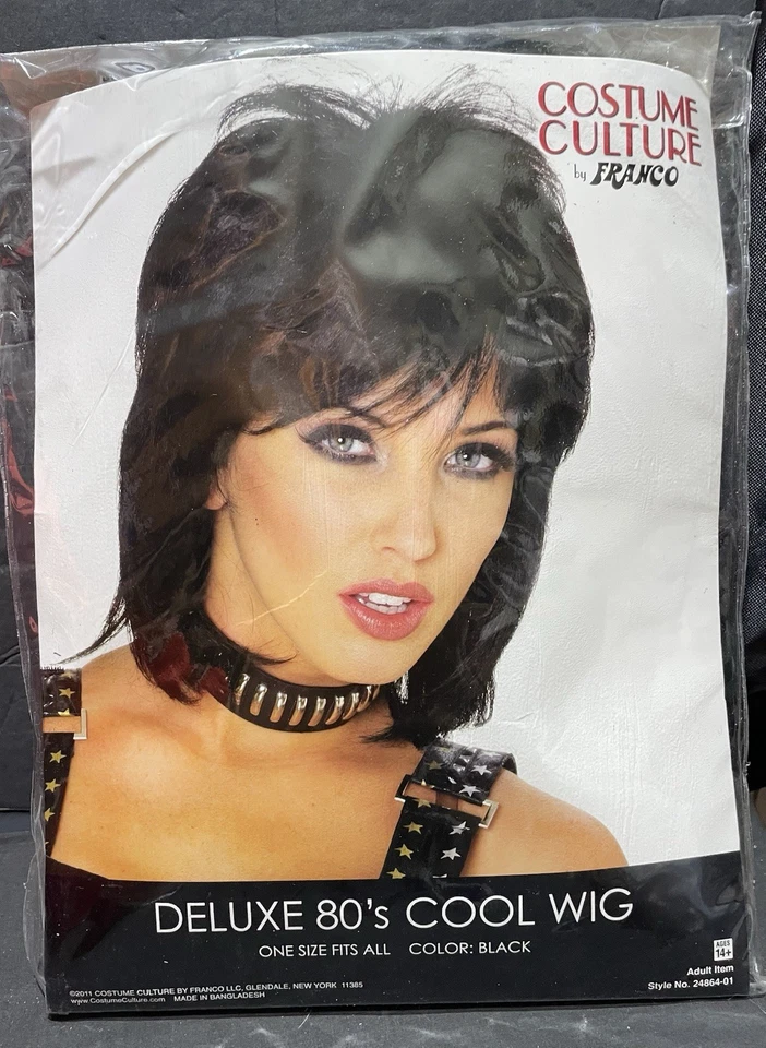 Adulto Mujer 80 Punk Rock N Roll Reina Halloween Disfraz Corto Negro Pixie Peluca Foto 1 de 4