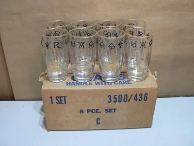 Vintage Libby Ancient Alchemy Symbols Drinking Glasses Apothecary 8 New in Box - Image 1 of 4