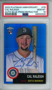 Cal Raleigh 2022 Topps Chrome Platinum Auto Blue Prism Refractor #07/99 PSA 10 - Picture 1 of 2