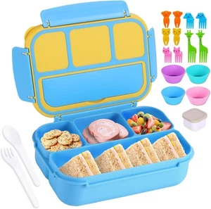 Contenedor de almuerzo Bento Box niños/adultos 4 compartimentos 40 OZ azul utensilios regalo - Imagen 1 de 7