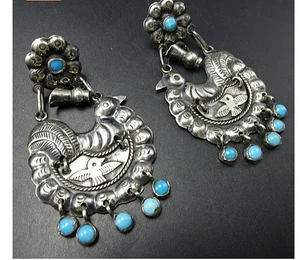 FEDERICO JIMENEZ Sterling Silver TURQUOISE Dangle Earrings Oaxacan Collection - Picture 1 of 7