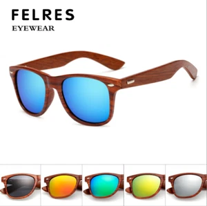 Square Imitation Wood Frame Sunglasses Men Women Wooden Temple Outdoor Glasses - Picture 1 of 33