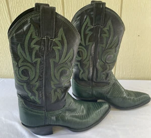 Justin Green Lizard Cowboy Western Boots Womens Size 6.5 B Made In USA - Picture 1 of 10