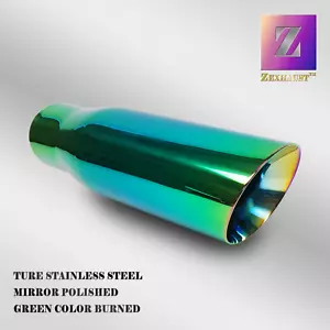 GREEN COLOR LONG EXHAUST TIP 3''IN - 4''OUT - 12''LNTH ANGLE CUT DOUBLE WALL - Picture 1 of 2