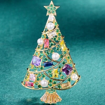 Moda Cristal Árbol de Navidad Broche Prendedor Estrás Broches Perla Joyería Regalo Foto 1 de 4