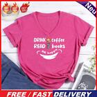 Drink Coffee Read Books Be Happy V-neck T Shirt-013572 (Rose Red XL)