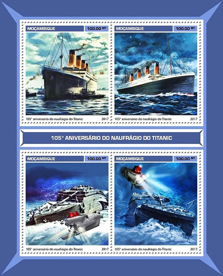 RMS TITANIC White Star Line Ocean Liner Ship Stamp Sheet #151 (2017 Mozambique) - Изображение 1 из 1