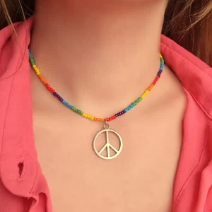 Multicoloured Seed Beads Necklace Choker Rainbow Chocker with Extender Chain UK - Picture 1 of 4