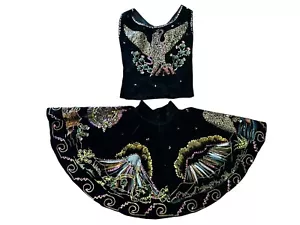 Vintage Girls Charro 50s Velvet Mexican Painted Cactus Eagle Circle Skirt Shirt - Picture 1 of 14