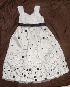 NWT Bonnie Jean Girls Size 7 Dress White/Black Polka Dot Bubble Ribbon Bow - Picture 1 of 6